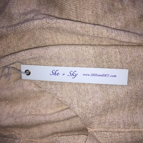 Gold Glitter Crossback Oversized Sweater Small Sparkle Shiny Party Holiday - Picture 6 of 8